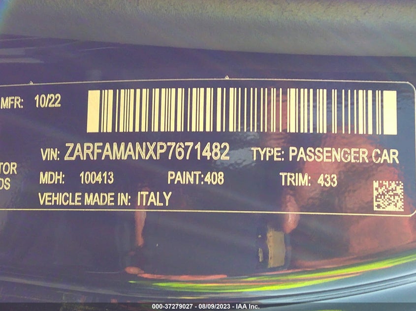 VIN ZARFAMANXP7671482 2023 ALFA ROMEO GIULIA