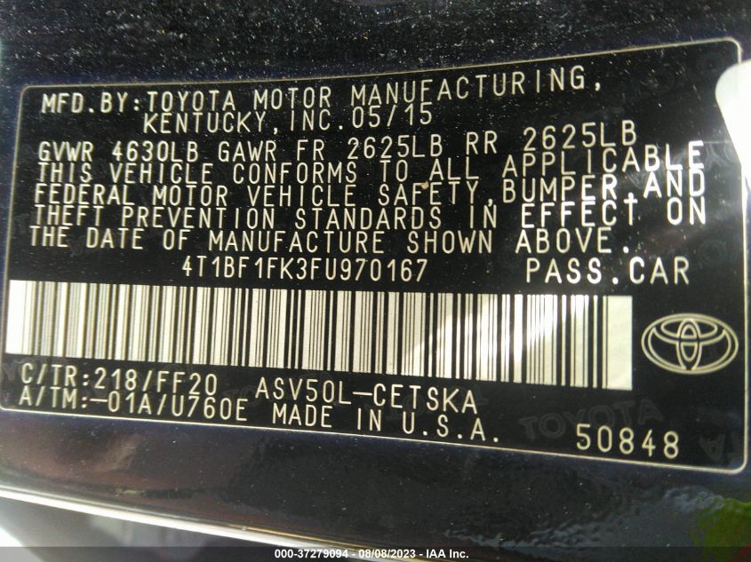 2015 TOYOTA CAMRY LE/XLE/SE/XSE - 4T1BF1FK3FU970167