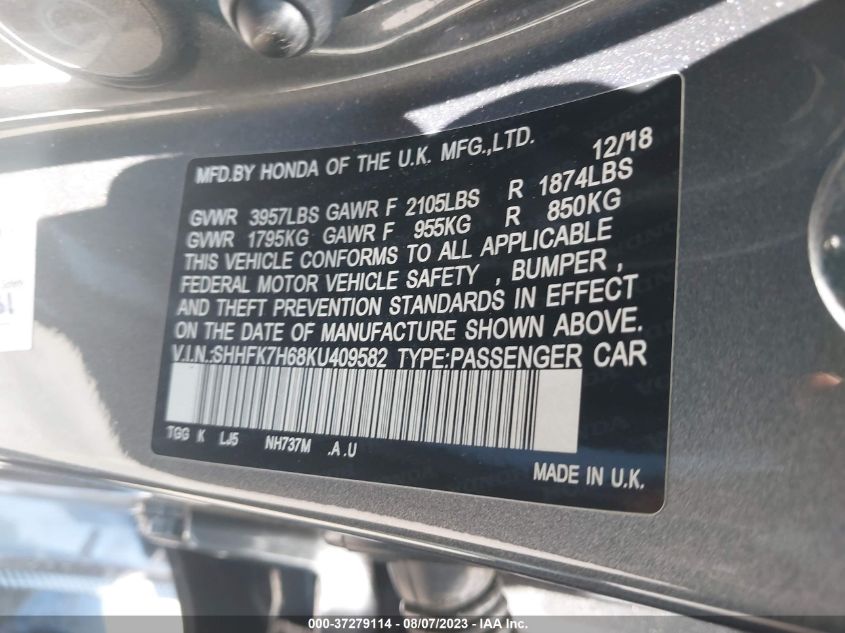 2019 HONDA CIVIC HATCHBACK EX - SHHFK7H68KU409582