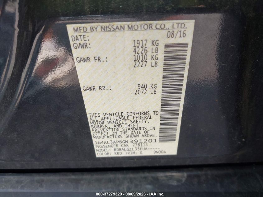 2016 NISSAN ALTIMA 2.5/S/SV/SL/SR - 1N4AL3AP6GN391201