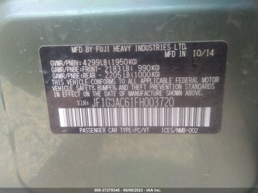 2015 SUBARU IMPREZA SEDAN PREMIUM JF1GJAC61FH003720