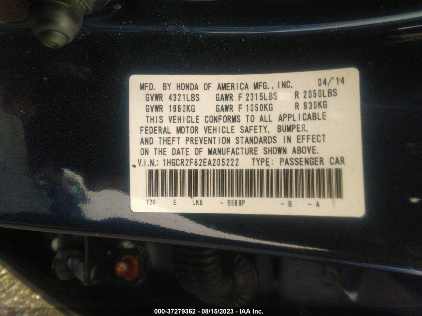 2014 HONDA ACCORD SEDAN EX-L - 1HGCR2F82EA205222
