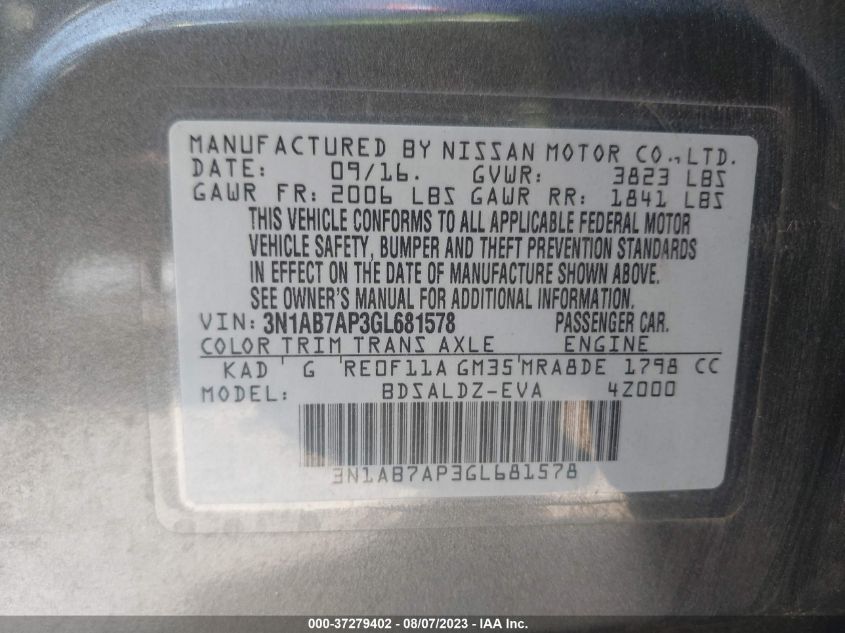 2016 NISSAN SENTRA SV - 3N1AB7AP3GL681578