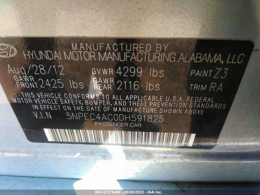 2013 HYUNDAI SONATA LIMITED PZEV - 5NPEC4AC0DH591825