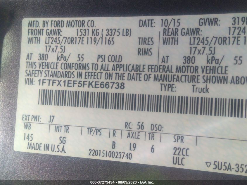 2015 FORD F-150 XLT/XL W - 1FTFX1EF5FKE66738