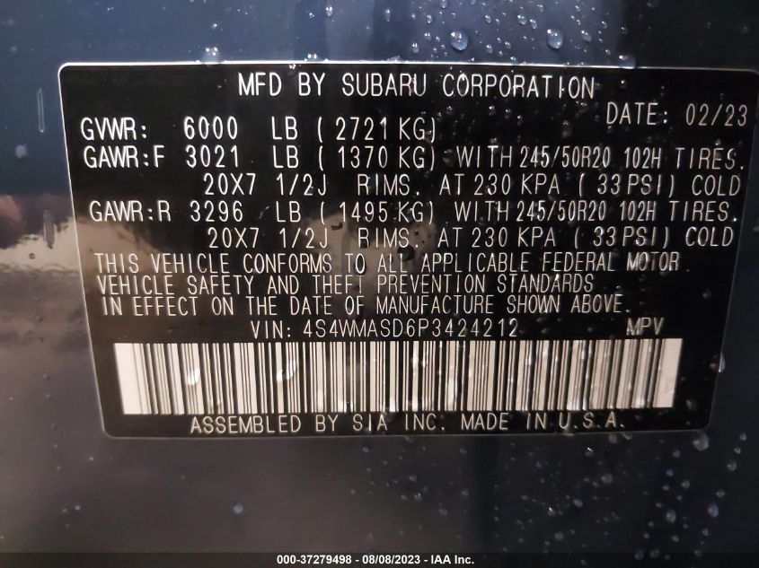 2023 SUBARU ASCENT LIMITED - 4S4WMASD6P3424212