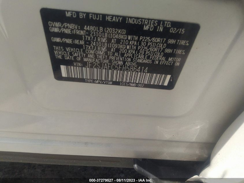 2015 SUBARU FORESTER 2.5I PREMIUM - JF2SJAFC5FH586414