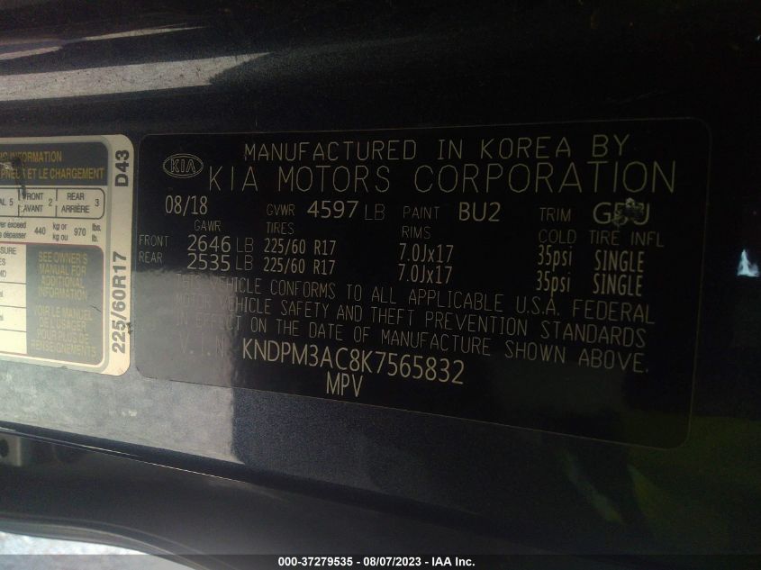 2019 KIA SPORTAGE LX - KNDPM3AC8K7565832