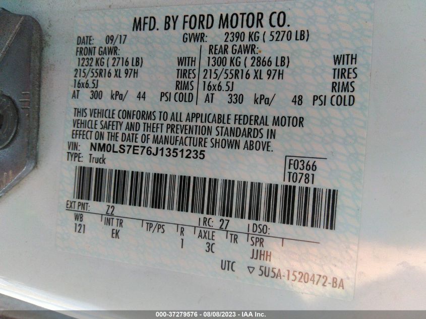 2018 FORD TRANSIT CONNECT VAN XL - NM0LS7E76J1351235