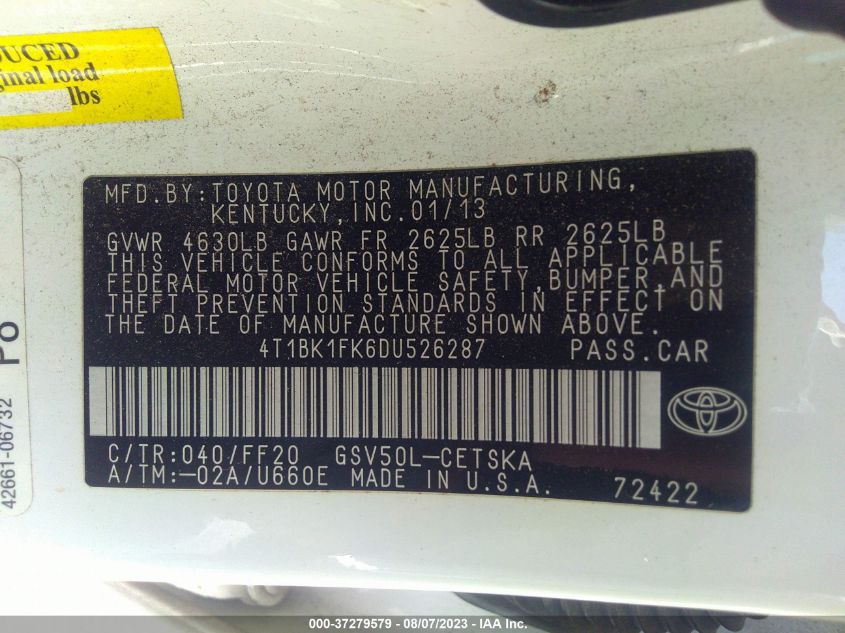 2013 TOYOTA CAMRY SE/XLE - 4T1BK1FK6DU526287