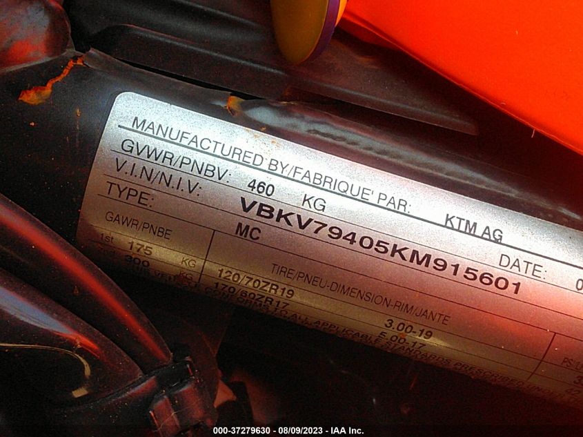 2019 KTM 1290 SUPER ADVENTURE S VBKV79405KM915601