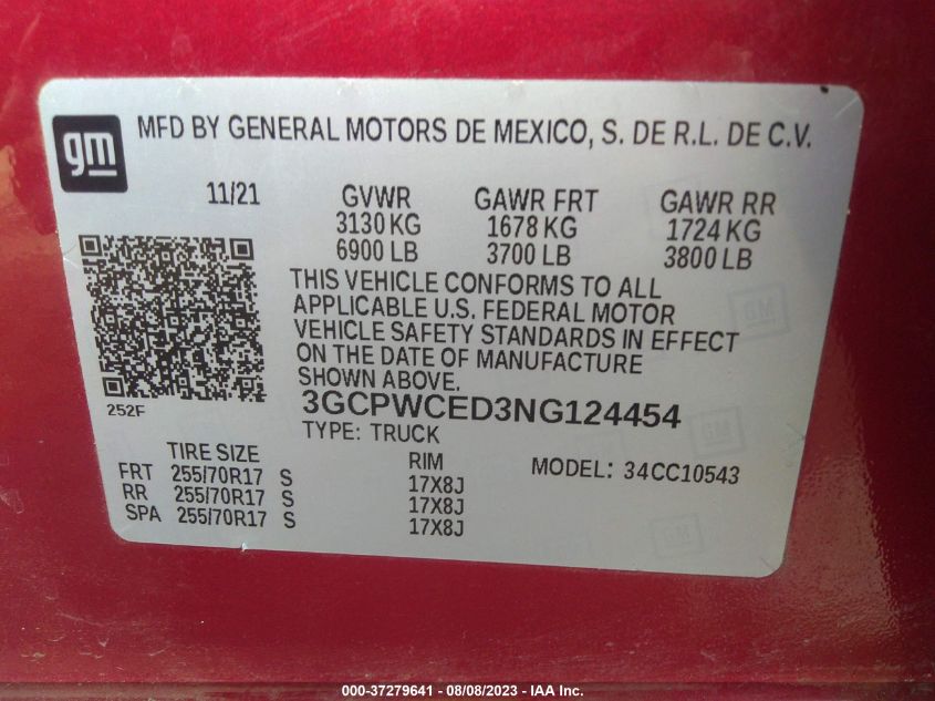 2022 CHEVROLET SILVERADO 1500 LTD LT - 3GCPWCED3NG124454