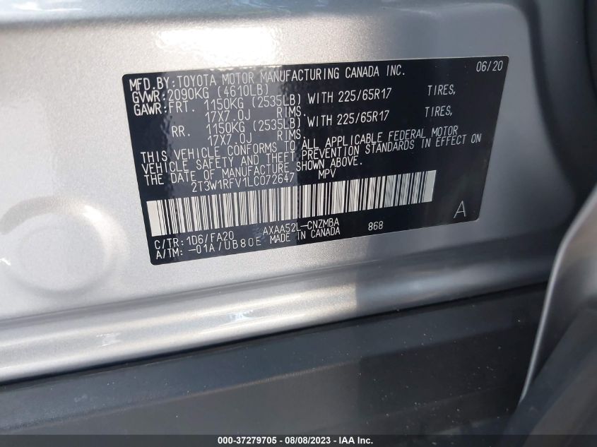 2T3W1RFV1LC072647 Toyota RAV4 XLE/XLE PREMIUM 9