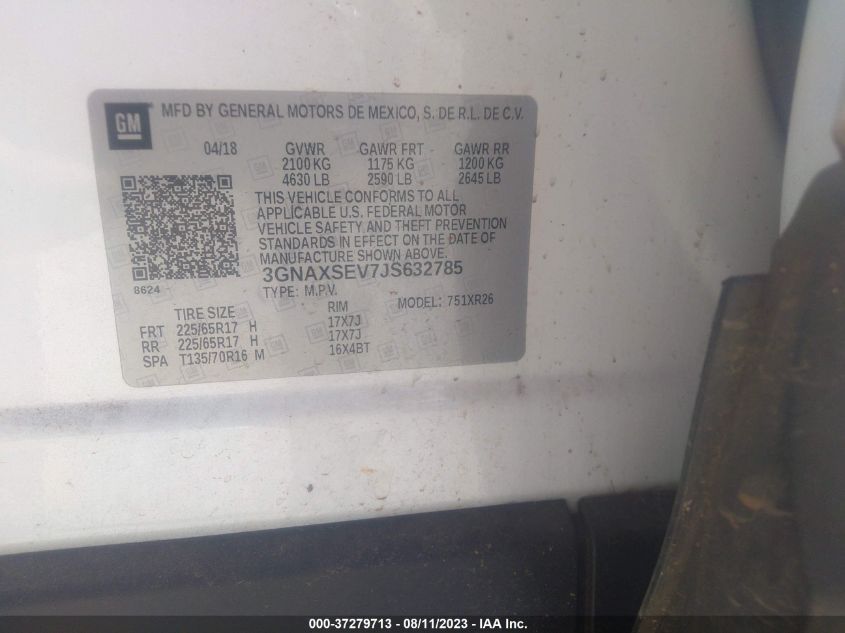 2018 CHEVROLET EQUINOX LT - 3GNAXSEV7JS632785