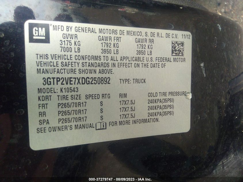 2013 GMC SIERRA 1500 SLE - 3GTP2VE7XDG250892
