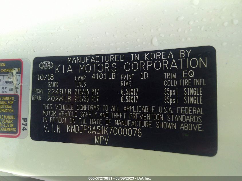 2019 KIA SOUL + - KNDJP3A51K7000076