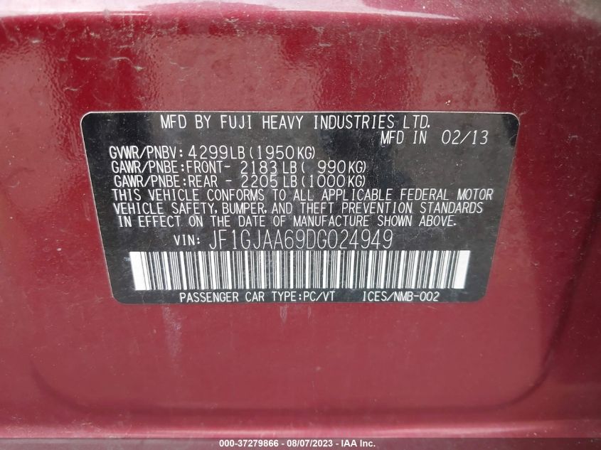 2013 SUBARU IMPREZA SEDAN - JF1GJAA69DG024949