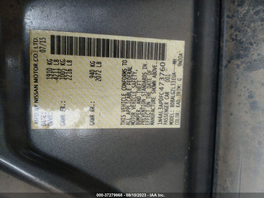 2015 NISSAN ALTIMA 2.5 S - 1N4AL3AP0FC473760