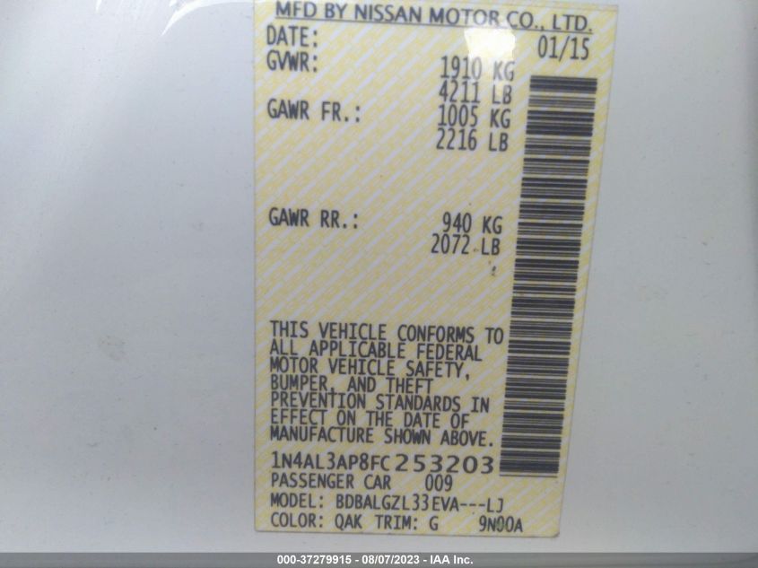 2015 NISSAN ALTIMA 2.5 S - 1N4AL3AP8FC253203