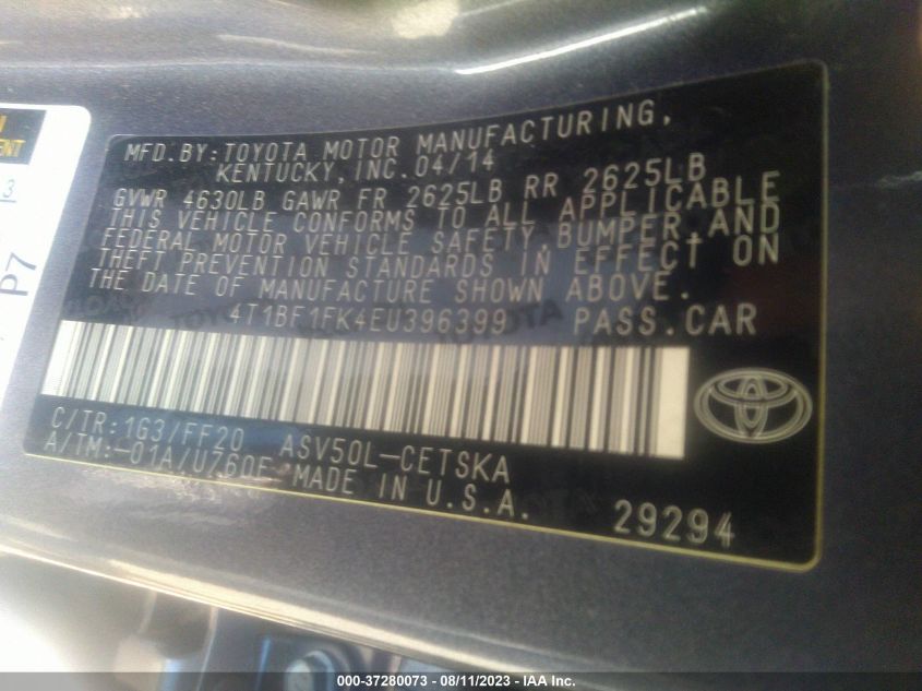 2014 TOYOTA CAMRY L/LE/XLE/SE/SE SPORT - 4T1BF1FK4EU396399