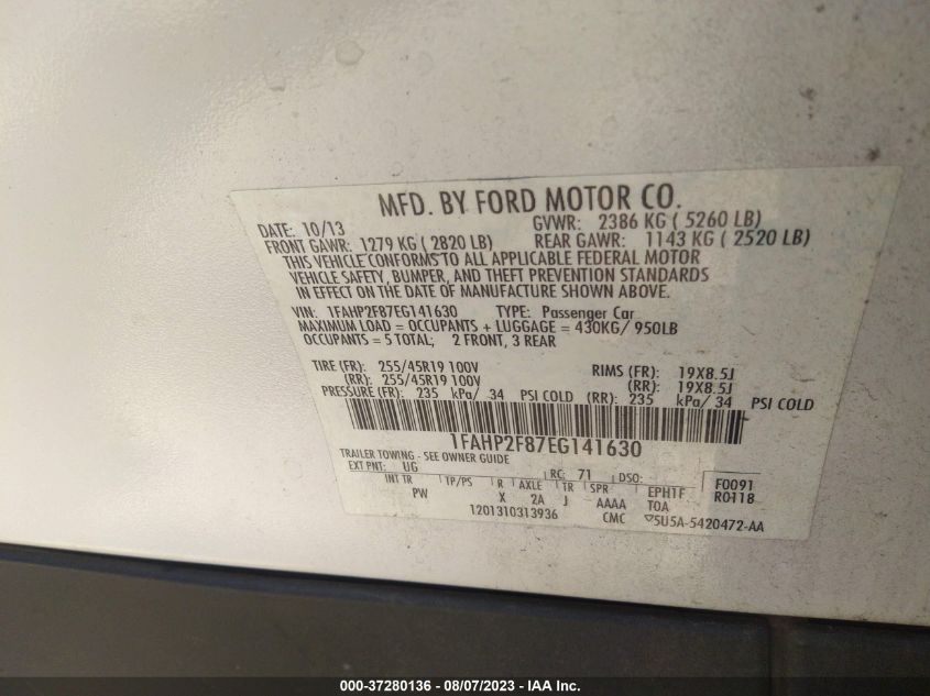 2014 FORD TAURUS LIMITED - 1FAHP2F87EG141630