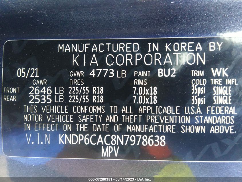 2022 KIA SPORTAGE NIGHTFALL - KNDP6CAC8N7978638