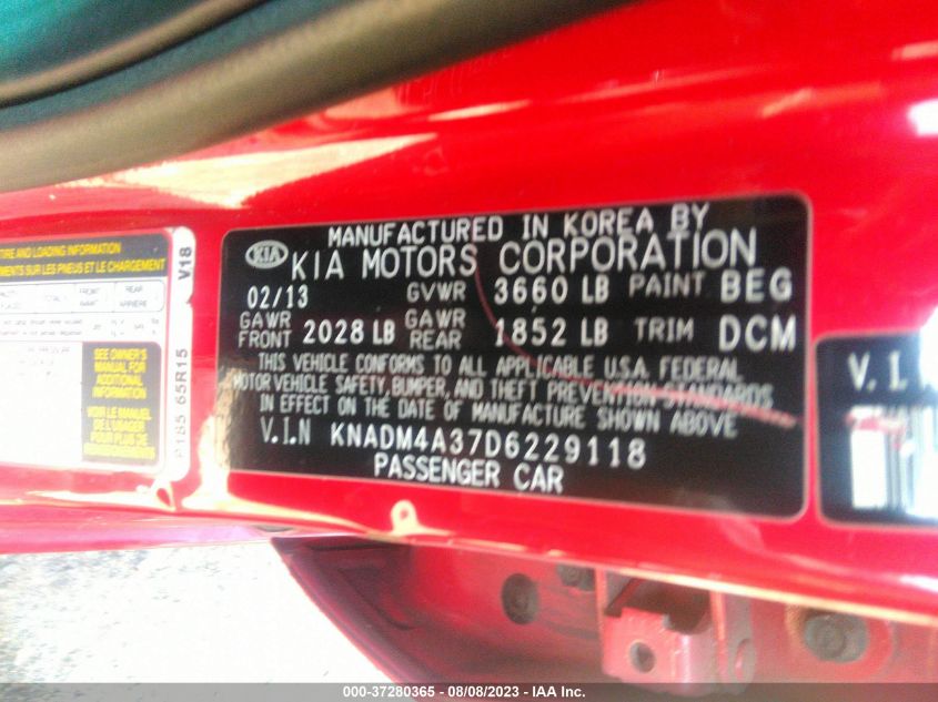 2013 KIA RIO LX - KNADM4A37D6229118
