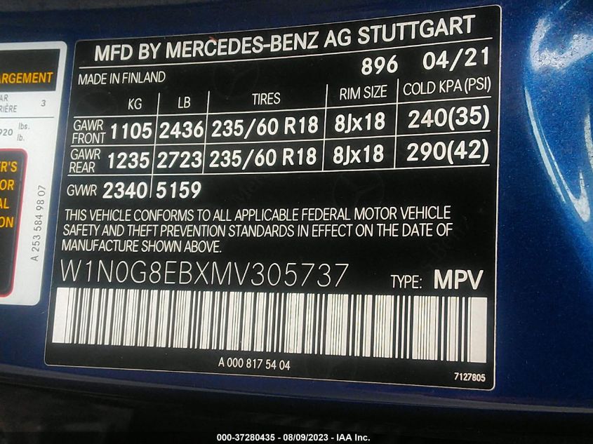 2021 MERCEDES-BENZ GLC GLC 300 - W1N0G8EBXMV305737