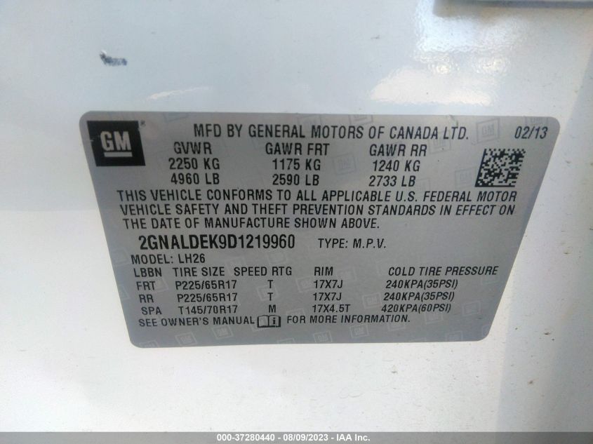 2013 CHEVROLET EQUINOX LT - 2GNALDEK9D1219960