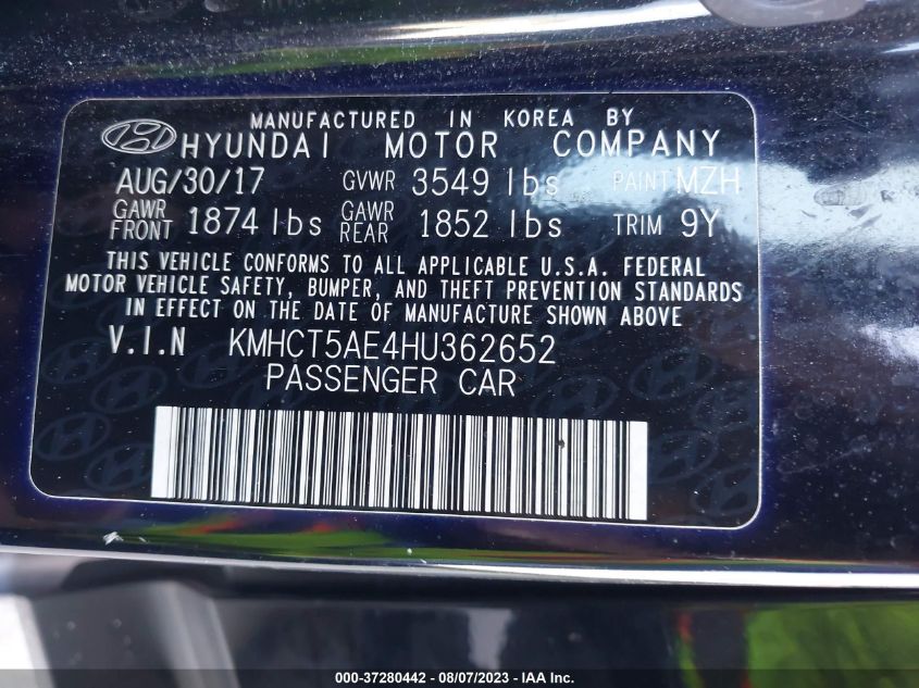 2017 HYUNDAI ACCENT SE - KMHCT5AE4HU362652