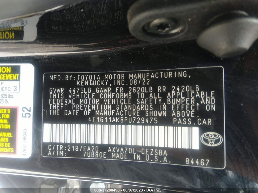 2023 TOYOTA CAMRY SE/SE NIGHTSHADE - 4T1G11AK8PU729475