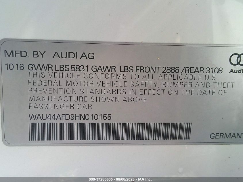 2017 AUDI A8 L WAU44AFD9HN010155