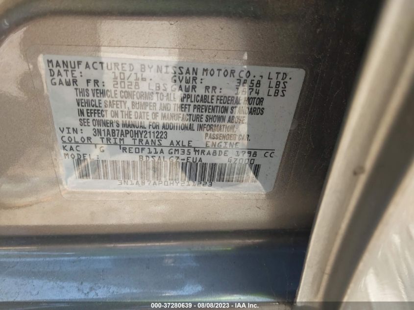 2017 NISSAN SENTRA SL - 3N1AB7AP0HY211223