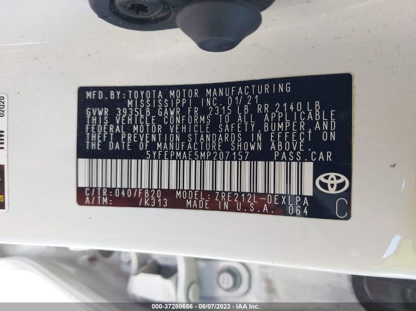 2021 TOYOTA COROLLA LE - 5YFEPMAE5MP207157