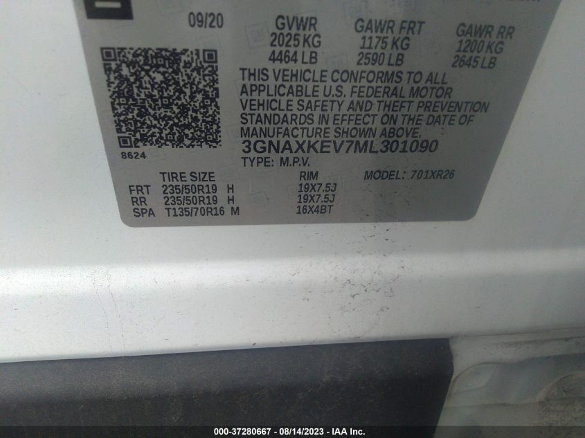 2021 CHEVROLET EQUINOX LT - 3GNAXKEV7ML301090