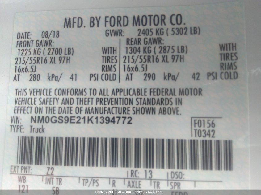 2019 FORD TRANSIT CONNECT WAGON XL - NM0GS9E21K1394772