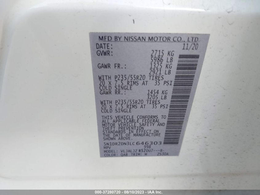 2020 NISSAN PATHFINDER PLATINUM - 5N1DR2DN3LC646303