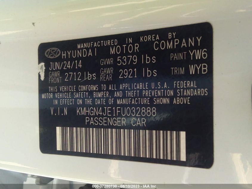 2015 HYUNDAI GENESIS 3.8L - KMHGN4JE1FU032888