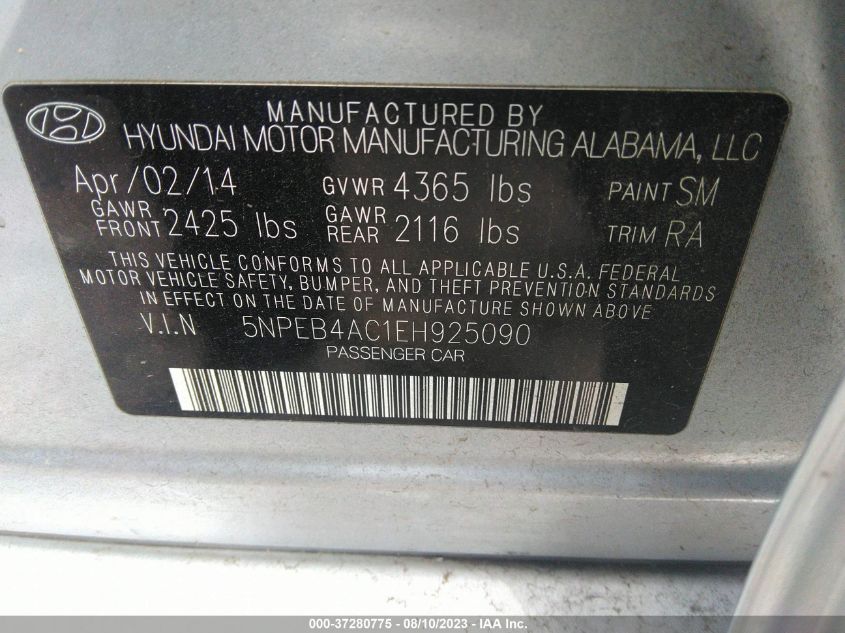 2014 HYUNDAI SONATA GLS - 5NPEB4AC1EH925090