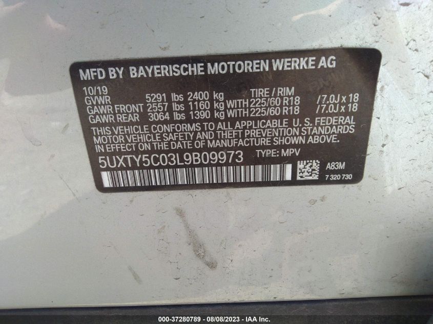 5UXTY5C03L9B09973 2020 BMW X3, photo no. 9