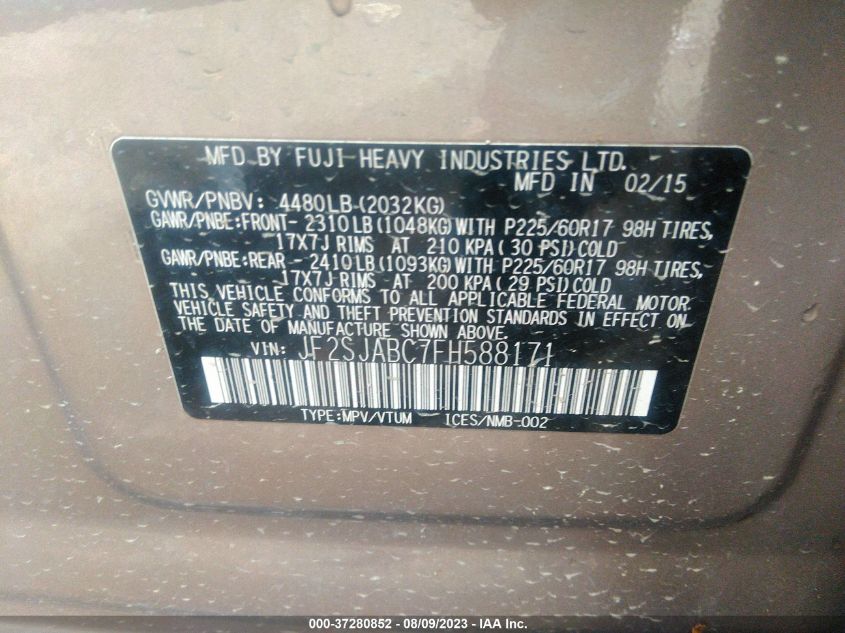 2015 SUBARU FORESTER 2.5I - JF2SJABC7FH588171