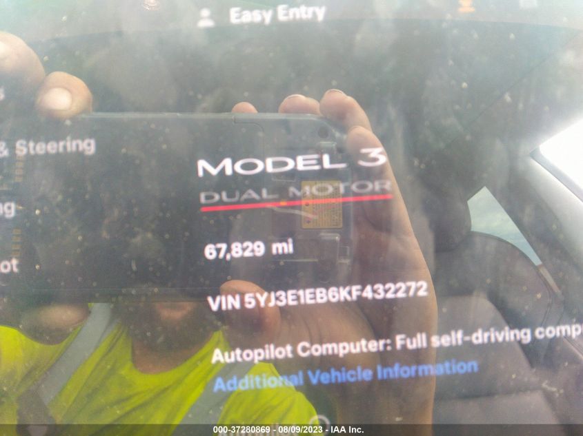 2019 TESLA MODEL 3 - 5YJ3E1EB6KF432272