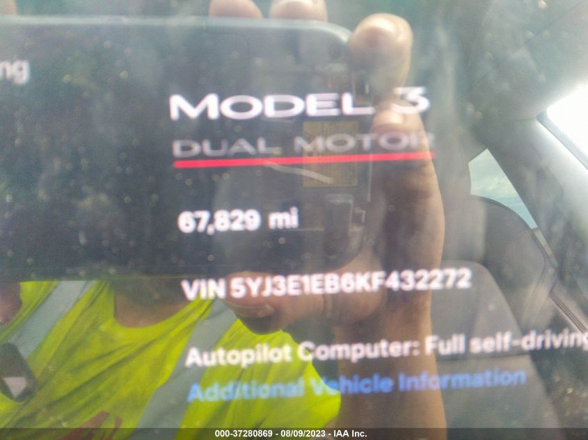 2019 TESLA MODEL 3 - 5YJ3E1EB6KF432272