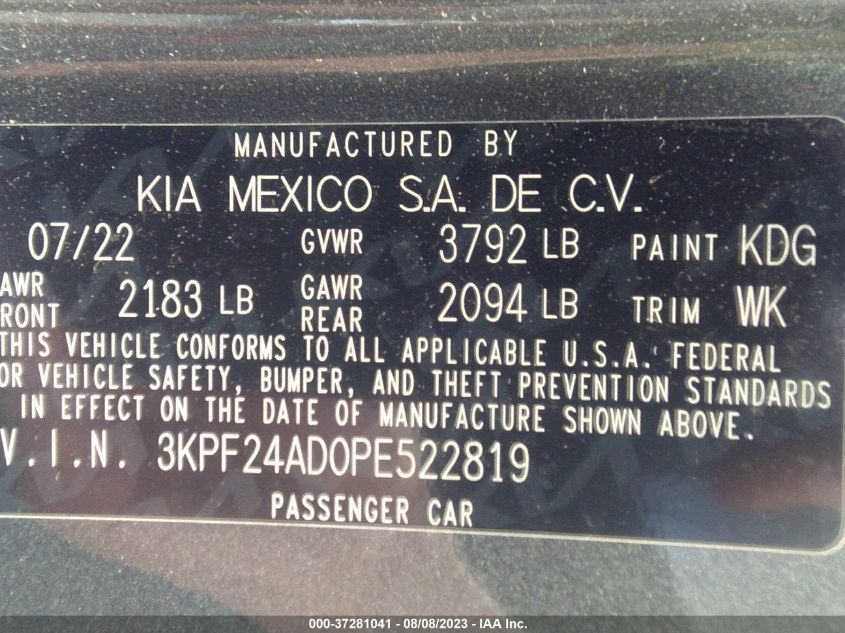 2023 KIA FORTE LXS - 3KPF24AD0PE522819