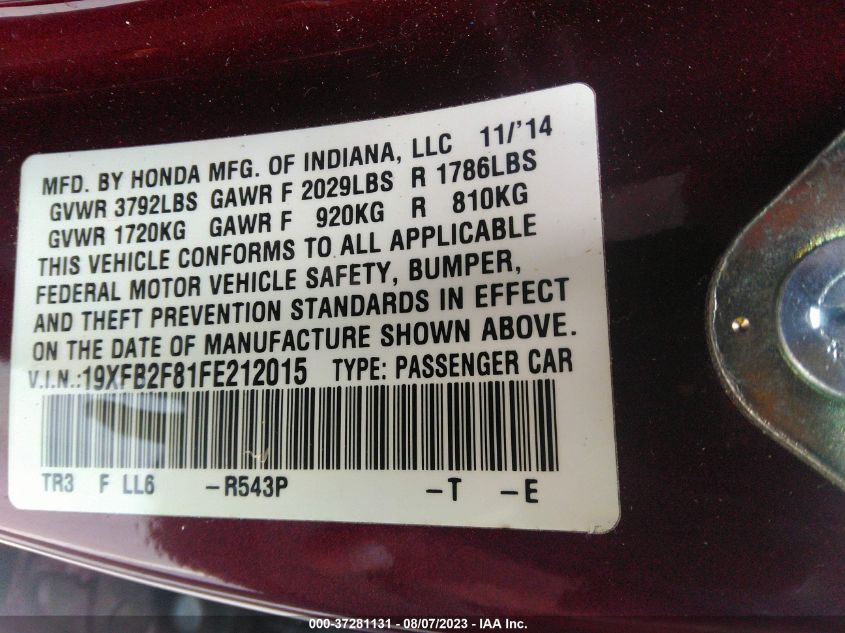 2015 HONDA CIVIC SEDAN EX - 19XFB2F81FE212015