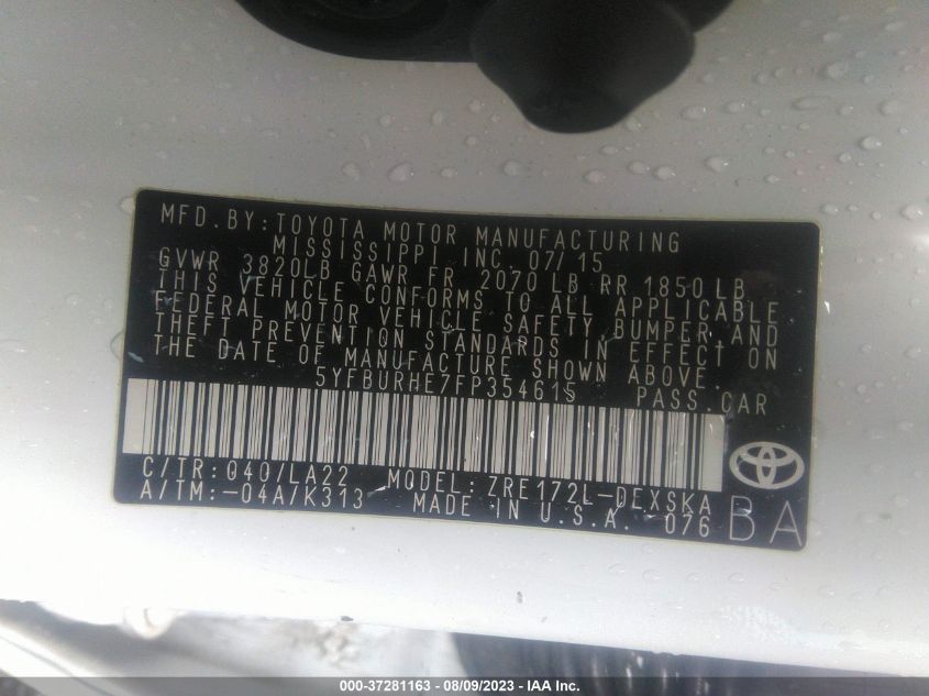 2015 TOYOTA COROLLA L/LE/S/S PLUS/LE PLUS - 5YFBURHE7FP354615