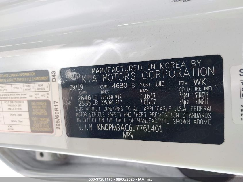 2020 KIA SPORTAGE LX - KNDPM3AC6L7761401