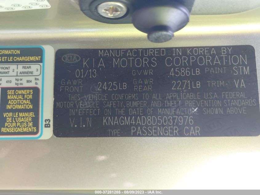 2013 KIA OPTIMA HYBRID LX - KNAGM4AD8D5037976