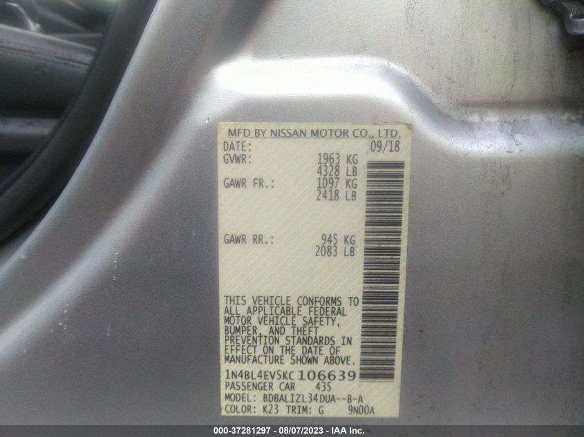 2019 NISSAN ALTIMA 2.5 SL - 1N4BL4EV5KC106639