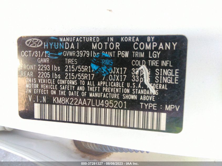 2020 HYUNDAI KONA SEL - KM8K22AA7LU495201
